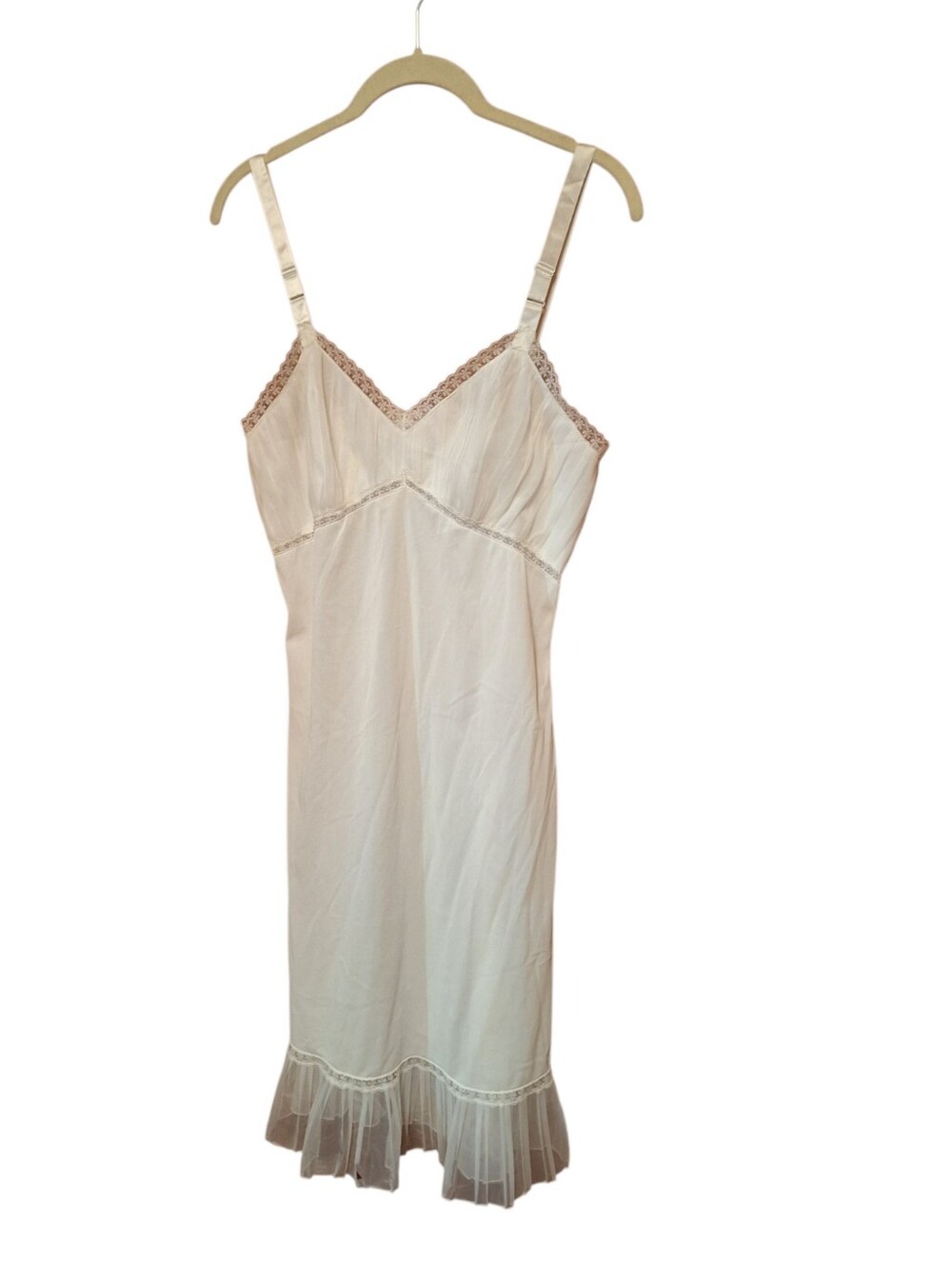 Vintage 1960s White ROGERS Brand Slip Ladies 36 Ivory Lace Details READ damaged